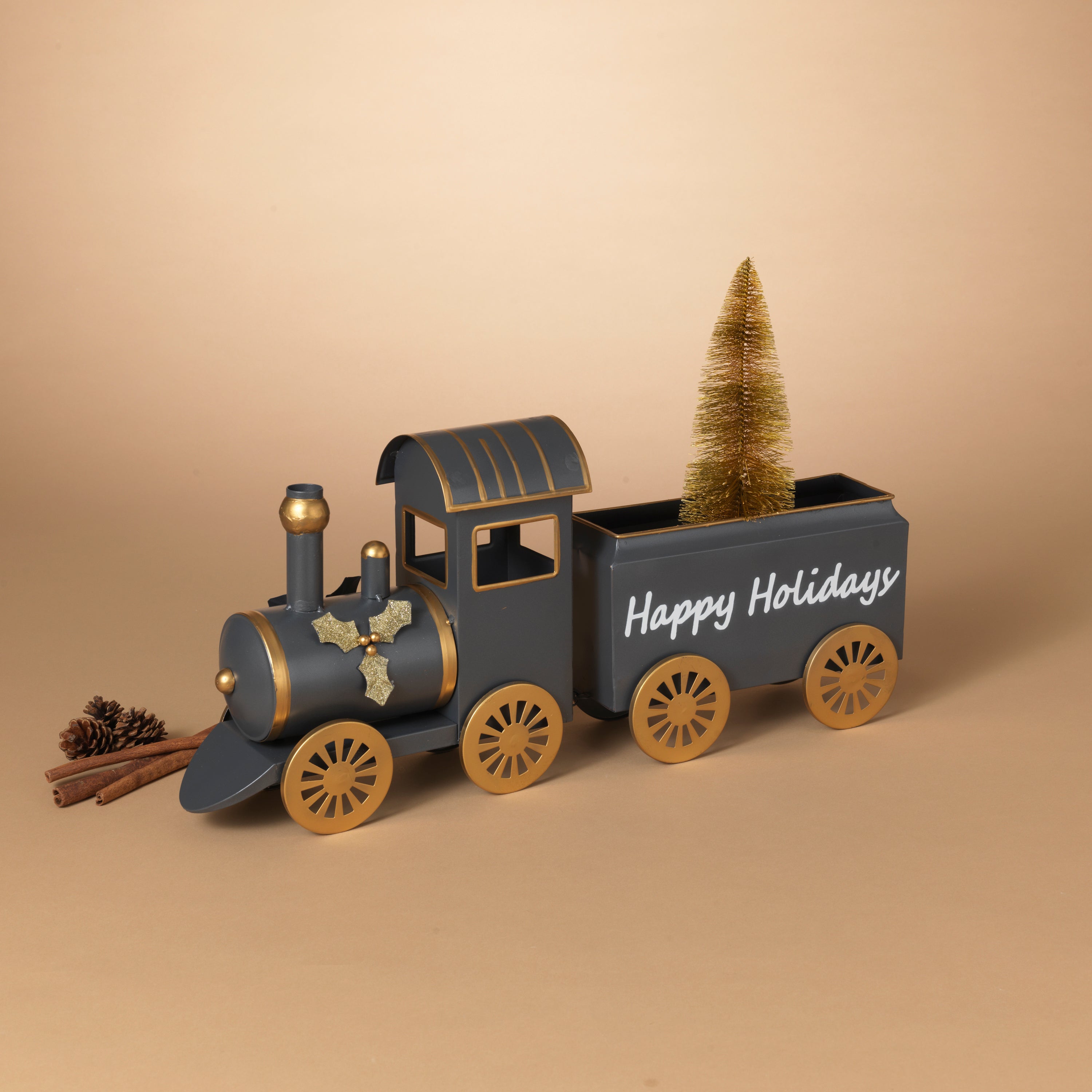 Playful 22.25 in L Metal Holiday Train with Christmas Tree 2737580EC